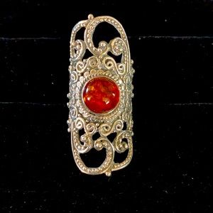 925 vintage looking silver ring with mandarin garnet stone